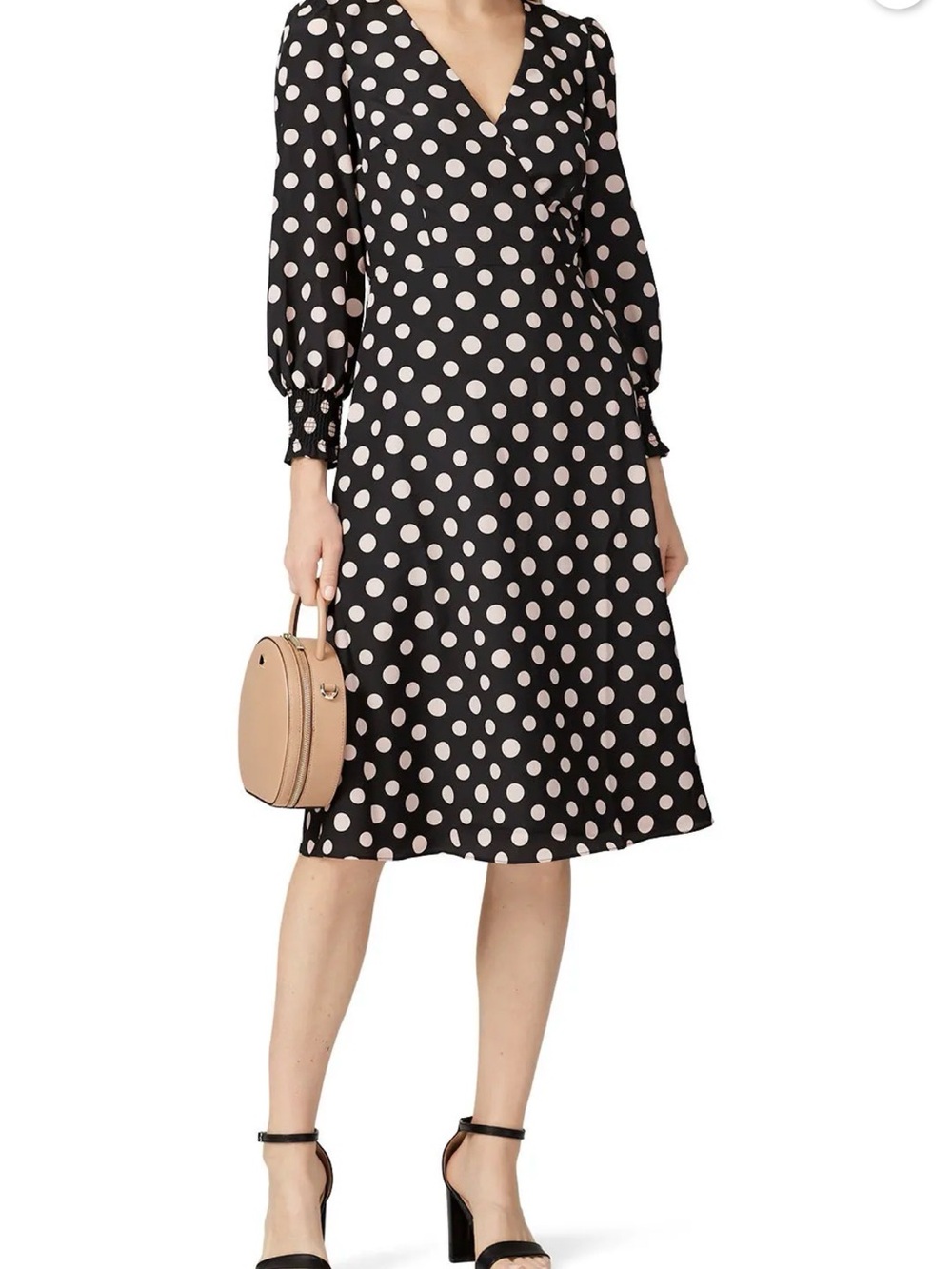 NWT 1901 Nordstrom Polka Dot Faux Wrap Midi Dress Smocked Cuff Long Sleeve 10 - Picture 2 of 13